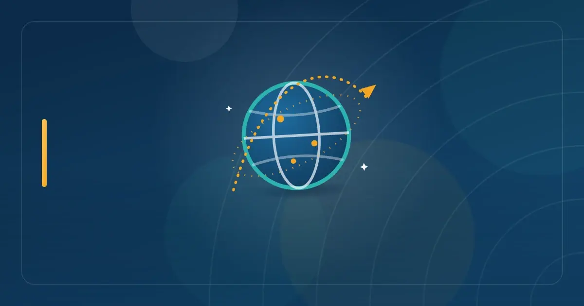 Editorial illustration in navy and teal showing a globe with an orbiting flight path, representing the article "Residency vs. Domicile: The Critical Tax Distinction Every Digital Nomad Must Understand".