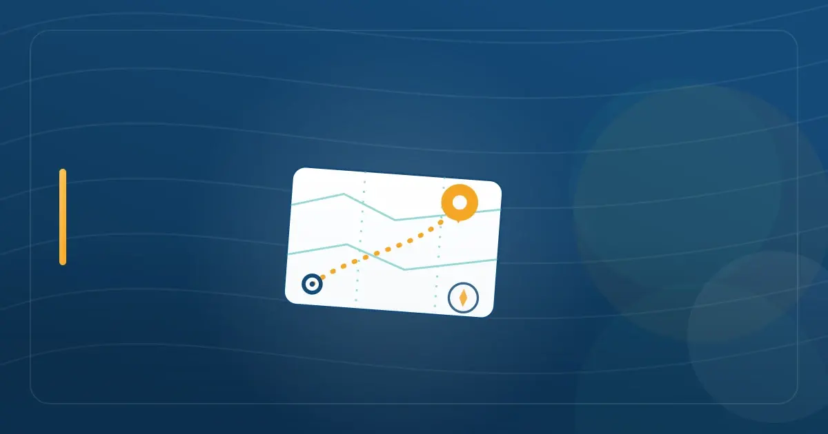 Editorial illustration in navy and teal showing a stylized map with a travel route between two location pins, representing the article "How to Leave New York Residency: Complete 2026 Exit Guide".