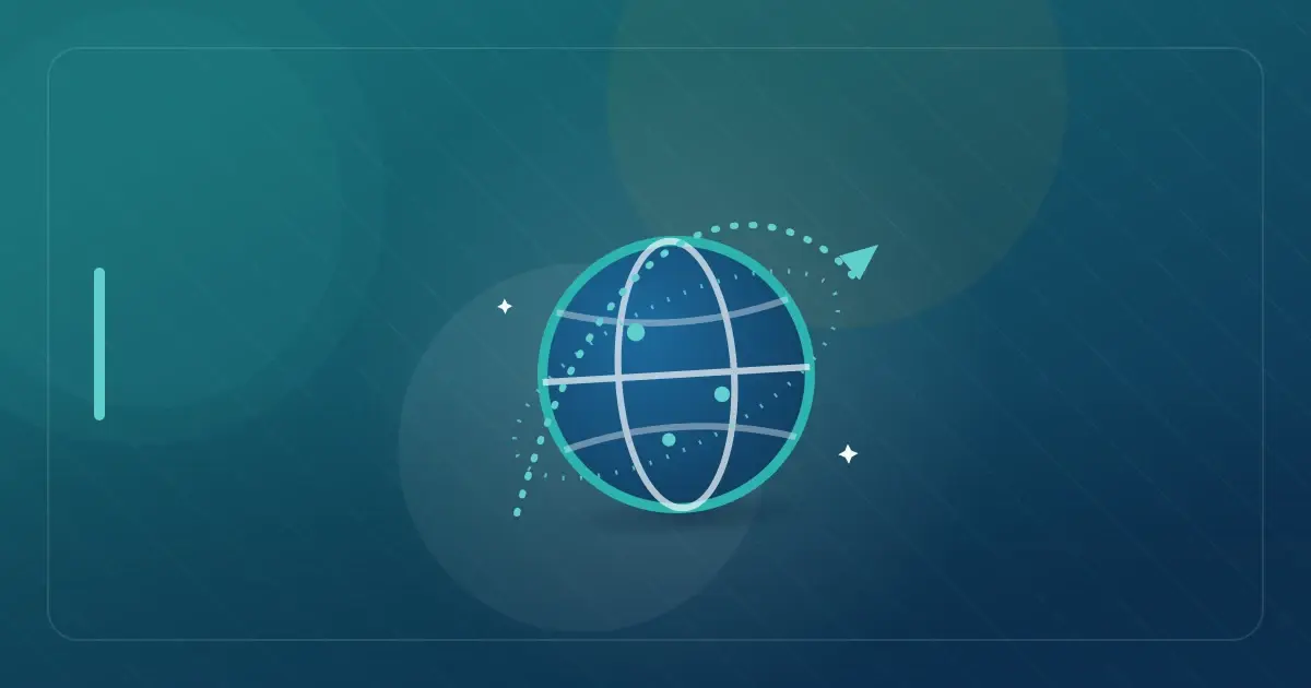 Editorial illustration in navy and teal showing a globe with an orbiting flight path, representing the article "Key 2026 Updates for U.S. Expatriates: March 2026 Tax Season Guide".