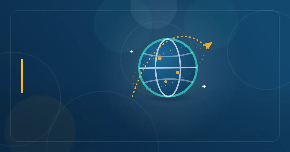 Editorial illustration in navy and teal showing a globe with an orbiting flight path, representing the article "Mail Forwarding Services for US Expats: The 2026 Tax-Smart Comparison".