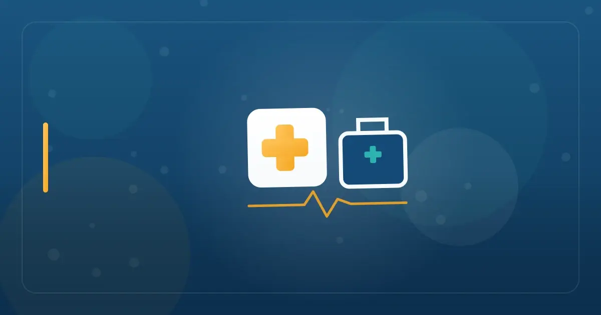 Editorial illustration in navy and teal showing a medical cross beside a travel case with a heartbeat line, representing the article "Why Your Tax Home Is the Most Important Thing in Your Travel Nursing Career".