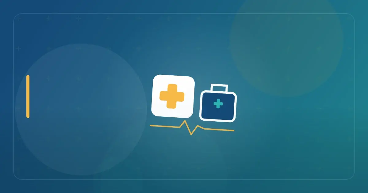 Editorial illustration in navy and teal showing a medical cross beside a travel case with a heartbeat line, representing the article "How to Pay $0 State Income Tax as a Travel Nurse in 2026: The Complete Guide".