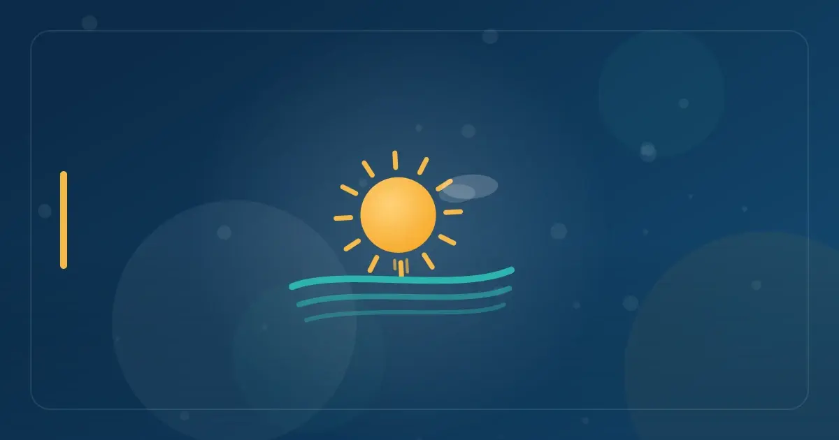 Editorial illustration in navy and teal showing a sun setting over a coastline with gentle waves, representing the article "US State Domicile Planning: Tax and Estate Implications for 2026".