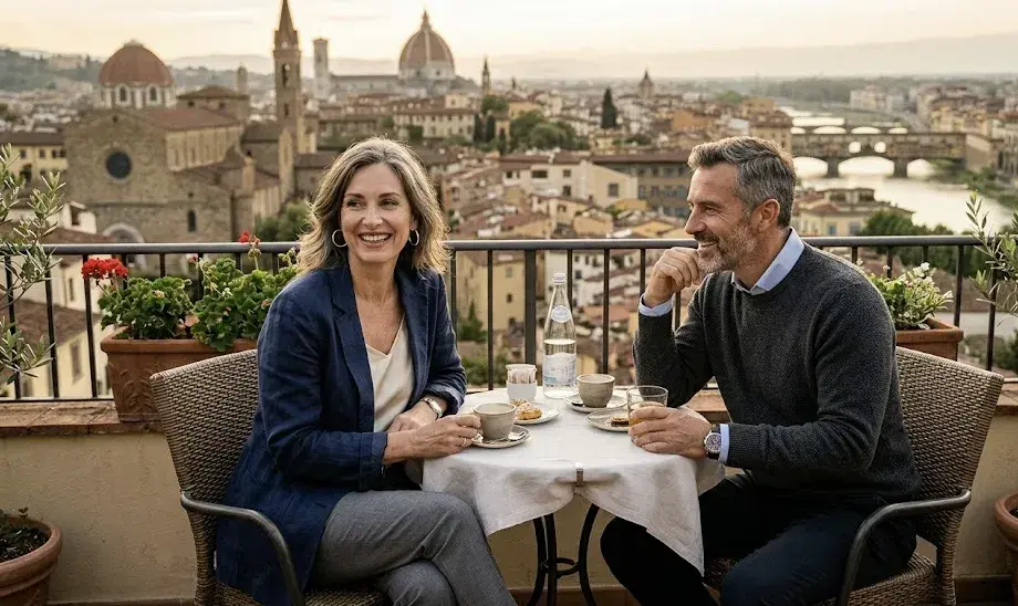 Couple enjoying tax-free living abroad with Florida residency