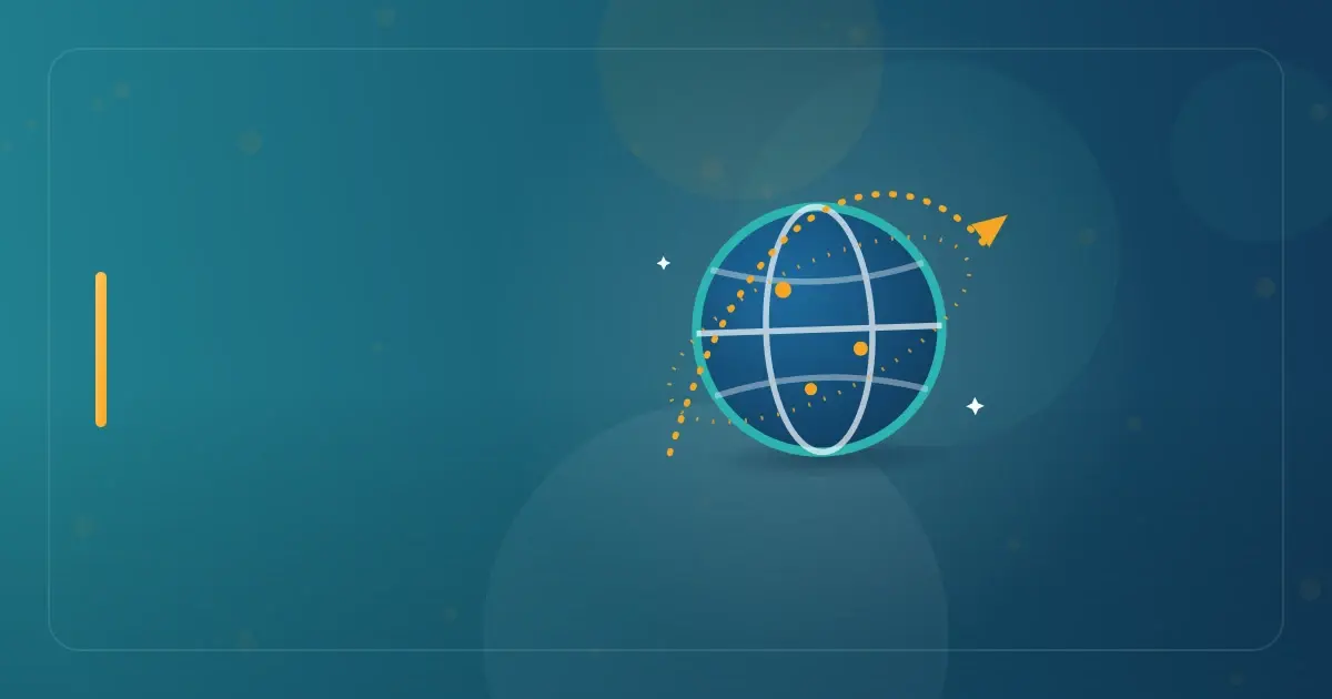 Editorial illustration in navy and teal showing a globe with an orbiting flight path, representing the article "2026 Expat State Tax Traps: Lessons from the Latest NY & CA Cases (and How Florida Domicile Protects You)".
