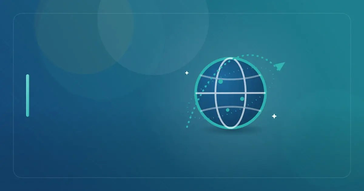 Editorial illustration in navy and teal showing a globe with an orbiting flight path, representing the article "Best and Worst State Residency for Expats in 2026: The Ultimate Domicile Guide".