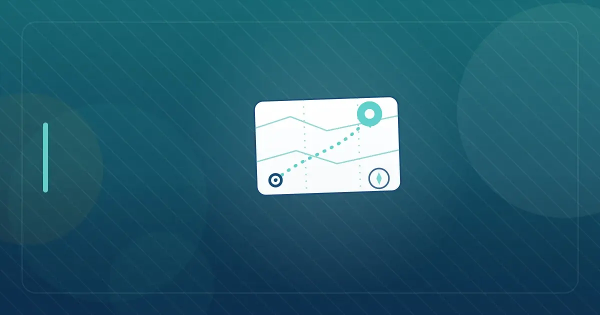 Editorial illustration in navy and teal showing a stylized map with a travel route between two location pins, representing the article "California's Billionaires Are Leaving California. Should You?".