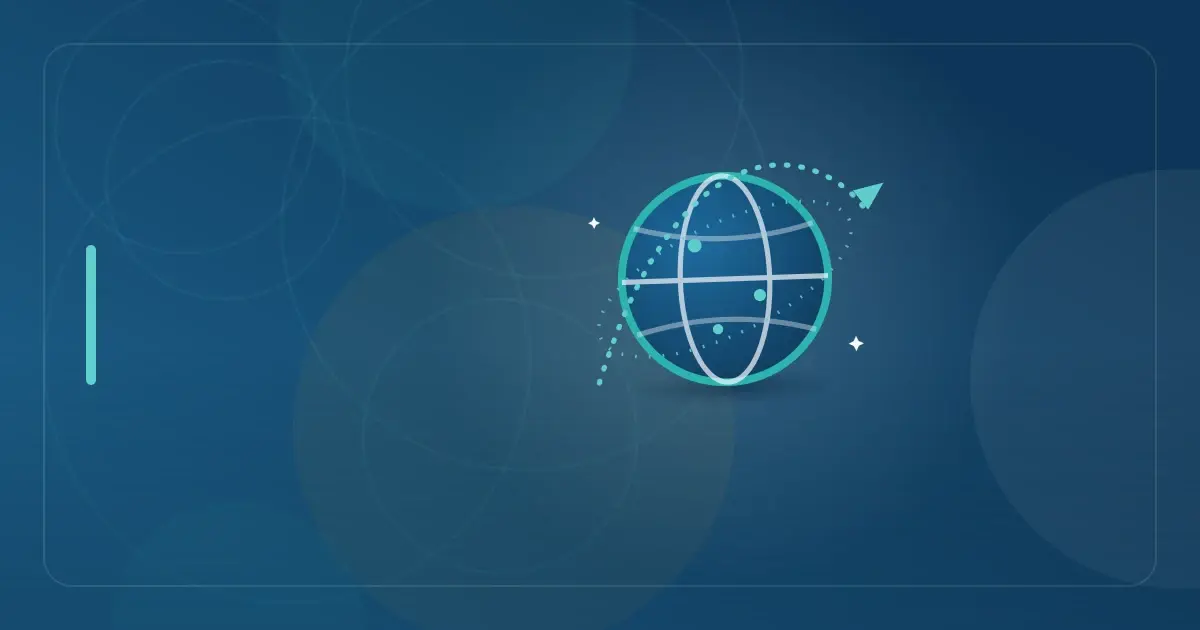 Editorial illustration in navy and teal showing a globe with an orbiting flight path, representing the article "Do Expats Pay State Taxes? Complete 2026 Guide".