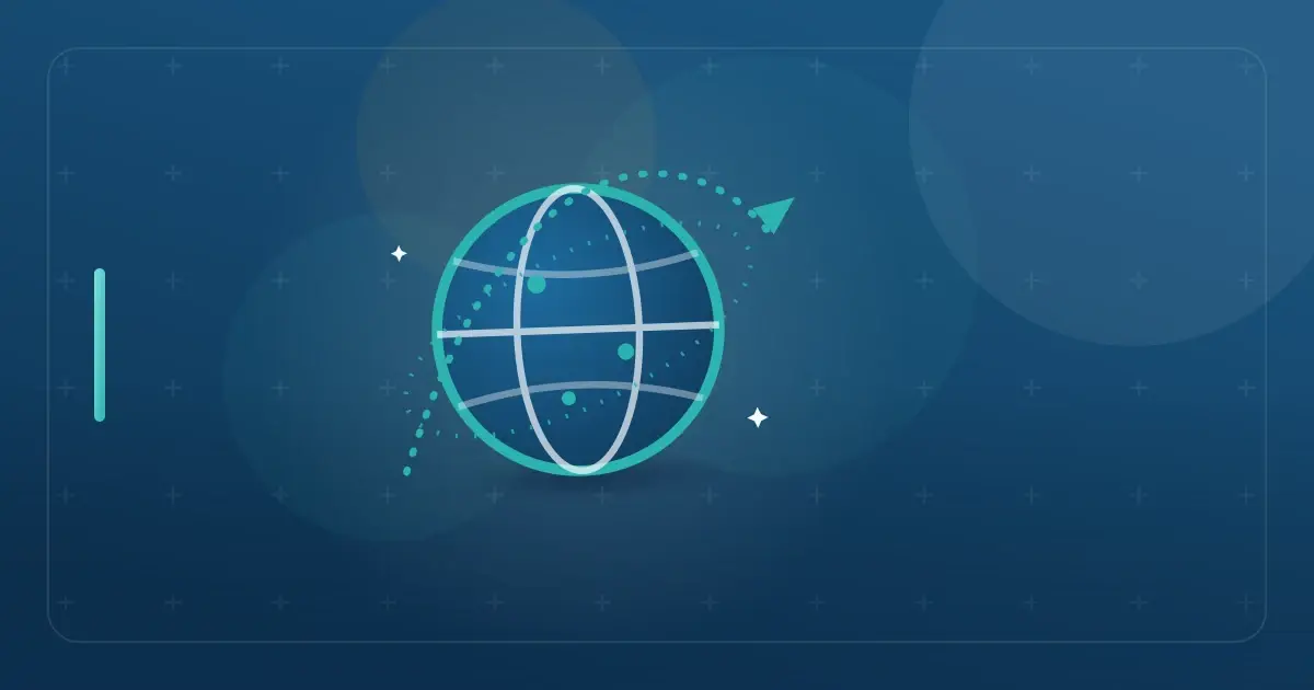 Editorial illustration in navy and teal showing a globe with an orbiting flight path, representing the article "Florida Domicile for Expats in 2026: How to Lock In 0% State Tax Before You Leave the US".