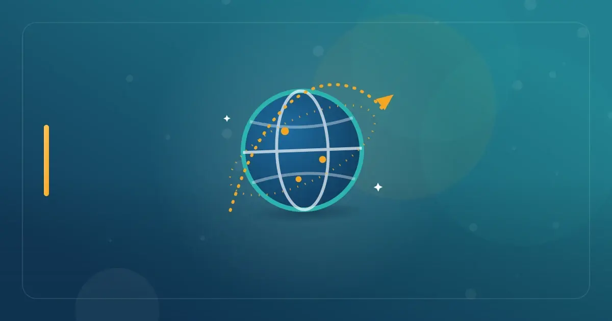 Editorial illustration in navy and teal showing a globe with an orbiting flight path, representing the article "Foreign Tax Credit (FTC) 2026: Complete Guide vs FEIE Comparison".