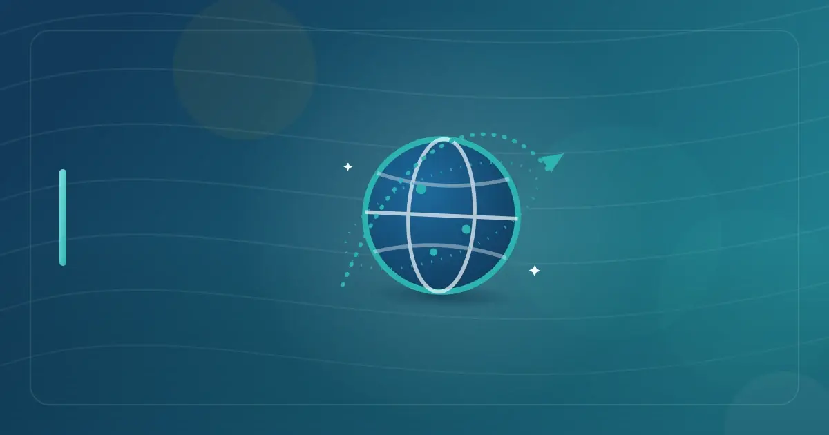 Editorial illustration in navy and teal showing a globe with an orbiting flight path, representing the article "Moving to Portugal as a Digital Nomad: Complete Tax Guide 2026".