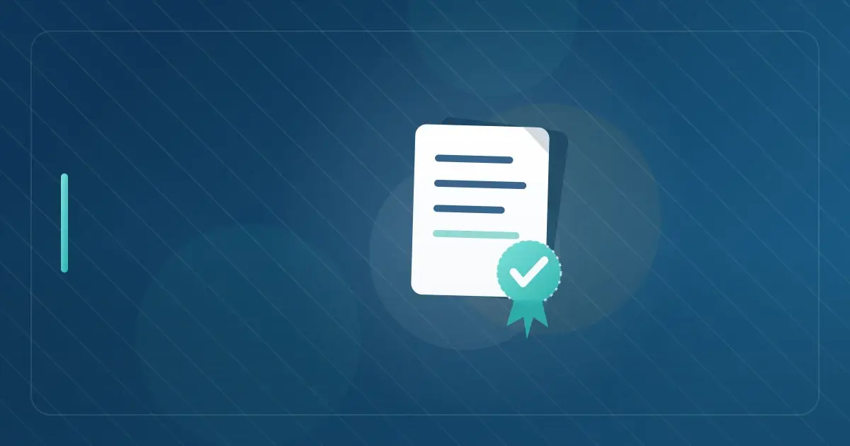 Editorial illustration in navy and teal showing an official document with a verification seal, representing the article "Managing Multiple State Nursing Licenses: A Complete Guide".