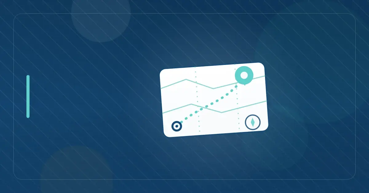 Editorial illustration in navy and teal showing a stylized map with a travel route between two location pins, representing the article "Moving to a No-Tax State? The 5 Primary Factors Tax Auditors Use to Prove Domicile Change".