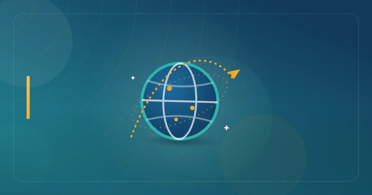 Editorial illustration in navy and teal showing a globe with an orbiting flight path, representing the article "The New 1% U.S. Remittance Tax in 2026: What Every Expat, Digital Nomad, and Mobile Professional Needs to Know".