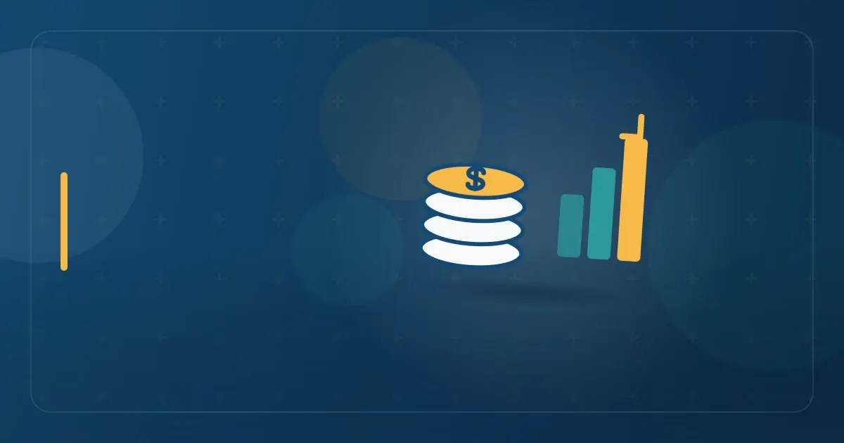 Editorial illustration in navy and teal showing a rising bar chart with stacked coins, representing the article "RV Lifestyle Tax Optimization: The Complete 2026 Guide to State Residency and Tax Savings".