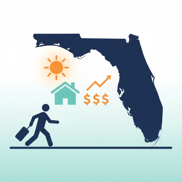 Florida residency illustration showing state tax benefits, location freedom, and domicile establishment